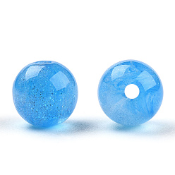 Dodger Azul Imitación ronda perlas de resina de ojo de gato, con polvo del brillo, azul dodger, 8 mm, agujero: 1.6~1.8 mm