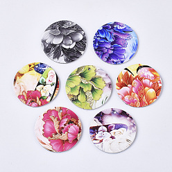 Mixed Color PU Leather Pendants, Double-Sided Flower Pattern, Flat Round, Mixed Color, 40.5x1.5mm, Hole: 2mm