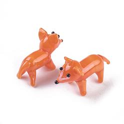 Naranja Oscura Adornos artesanales para exhibir cachorros de murano, 3 d perro de dibujos animados, naranja oscuro, 23~25x9.5~11x20~22 mm
