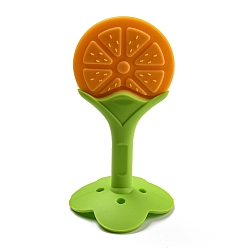 Оранжевый Силиконовый прорезыватель для фруктов и зубная щетка, Детские жевательные игрушки для прорезывания зубов для детского душа, оранжевые, 92.5x49x48 мм