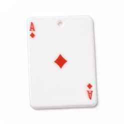 Rouge Pendentifs acryliques imprimés, rectangle avec motif de cartes à jouer, as de carreau, rouge, 36x25.5x2mm, Trou: 1.8mm
