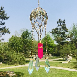 Deep Pink K9 Glass Pendant Decorations, Hanging Suncatchers, for Home Garden Decorations, Cone & Bullet, Deep Pink, 270~280mm