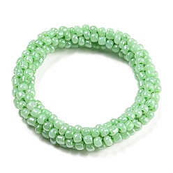 Verde Claro Pulsera elástica trenzada con perlas de vidrio de ganchillo, pulsera nepel estilo boho, verde claro, diámetro interior: 1-3/4 pulgada (4.5 cm)