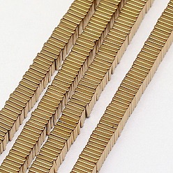 Golden Plated Electroplate Non-magnetic Synthetic Hematite Heishi Beads Strands, Thin Slice Flat Square Beads, Grade A, Golden Plated, 4x4x1mm, Hole: 1mm, about 400pcs/strand, 16 inch