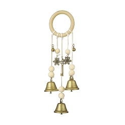 Antique Bronze Iron Witch Bells Protection for Door Knob Hanger, with Wood Beads, for Boho Home Room Kitchen Decor, Antique Bronze, 270mm, Hole: 49.5mm