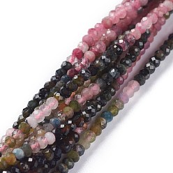 Tourmaline Natural Tourmaline Beads Strands, Flat Round, Faceted, 3x2mm, Hole: 0.6mm, about 184pcs/strand, 15.55''(39.5cm)