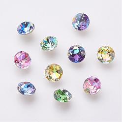 Mixed Color K9 Glass Rhinestone Cabochons, Shiny Laser Style, Imitation Austrian Crystal, Pointed Back & Back Plated, Faceted, Flat Round, Back Plated
