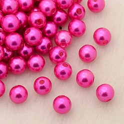 Rose Foncé Perles acryliques en nacre d'imitation , teint, ronde, rose foncé, 6x5.5mm, trou: 1.5~2 mm, environ 4500 pièces / livre