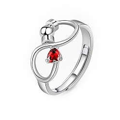 Rouge Bague réglable à l'infini avec strass de style couleur pierre de naissance, anneau perlé rotatif en laiton platine pour une méditation apaisante sur les soucis, rouge, taille us 8 (18.1 mm)