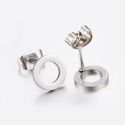 Stainless Steel Color 304 Stainless Steel Ear Studs, Hypoallergenic Earrings, Flat Round, Stainless Steel Color, 8x1mm, Pin: 0.8mm