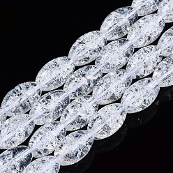 Clear Transparent Crackle Glass Beads Strands, Oval, Clear, 13x8mm, Hole: 1.2mm, about 30pcs/strand, 15.75''(40cm)
