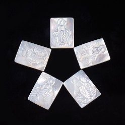 White Shell Natural White Shell Cabochons, Religion, Rectangle with Virgin Mary, 16x12x2.5mm