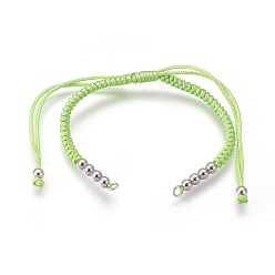 Pelouse Verte Fabrication de bracelets de perles tressées en nylon, avec des perles en laiton, plaqué longue durée, Platine plaqué, pelouse verte, 10-1/4 pouces ~ 11-5/8 pouces (26~29.6 cm)