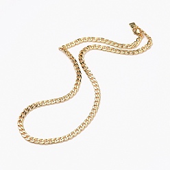 Real 18K Gold Plated Men's Brass Cuban Link Chain Necklaces, with Lobster Claw Clasps, Long-Lasting Plated, Textured, Word Good Luck, Real 18K Gold Plated, 22-1/4 inch(56.5cm)