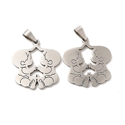 Stainless Steel Color 201 Stainless Steel Pendants, Baby Charms, Stainless Steel Color, 25x23x1.4mm, Hole: 6.5x3.3mm
