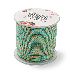 Medium Aquamarine 4-Ply Polycotton Cord, Handmade Macrame Cotton Rope, with Gold Wire, for String Wall Hangings Plant Hanger, DIY Craft String Knitting, Medium Aquamarine, 1.5mm, about 21.8 yards(20m)/roll