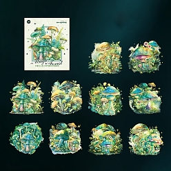 Medium Sea Green PET Plastic Decorative Paper Stickers, for Scrapbooks, Notebook, Journal, Card Making, Album, Calendars, DIY Crafts, Mushroom, Medium Sea Green, 80x80mm, 10sheets/set