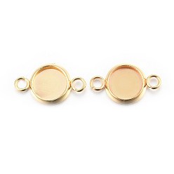 Real 24K Gold Plated 201 Stainless Steel Cabochon Connector Settings, Plain Edge Bezel Cups, Flat Round, Real 24K Gold Plated, Tray: 6mm, 13.5x8x1.5mm, Hole: 1.5mm