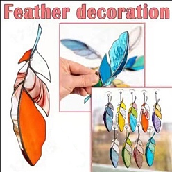 Orange Feather Stained Acrylic Window Planel, for Suncatchers Window Home Hanging Ornaments, Orange, 170x45mm