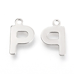 Letter P 201 Stainless Steel Charms, Alphabet, Letter.P, 12x7.3x0.6mm, Hole: 1.4mm
