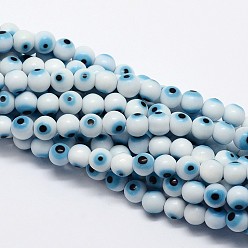 Blanc Main au chalumeau mauvais œil rondes rangées de perles, blanc, 8mm, Trou: 1mm, Environ 49 pcs/chapelet, 14.17 pouce