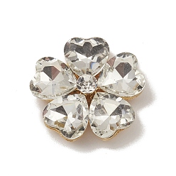 Claro Cabochons de aleación, con diamantes de imitación de cristal, oro claro, flor, Claro, 19x19x5.5 mm