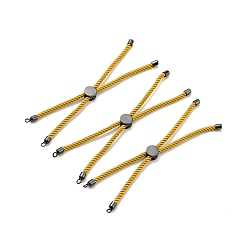 Goldenrod Half Finished Twisted Milan Rope Slider Bracelets, with Rack Plating Brass Cord Ends & Open Loop, Cadmium Free & Lead Free, for Connector Charm Bracelet Making, Gunmetal, Goldenrod, 222~230x3mm