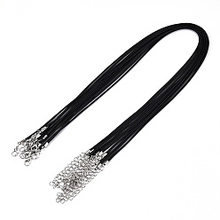 Black Waxed Cotton Cord Necklace Making, with Alloy Lobster Claw Clasps and Iron Chain Extenders, Black, 17-1/8 inch(43.5cm), 1.5mm