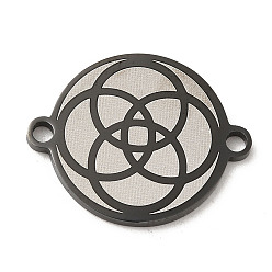 Electrophoresis Black 304 charmes de connecteur en acier inoxydable, maillons plats ronds avec motif d'anneaux, électrophorèse noir, 4mm, Trou: 16x20x1.5mm