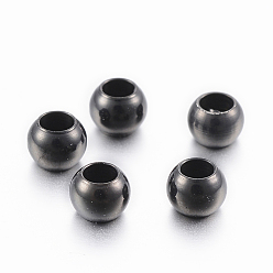 Electrophoresis Black 304 Stainless Steel Beads, Round, Electrophoresis Black, 4x3mm, Hole: 2mm