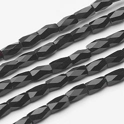 Black Opaque Glass Beads Strands, Faceted, Column, Black, 5x3mm, Hole: 0.5mm, about 100pcs/strand, 19.4 inch