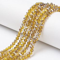 Gold Electroplate Transparent Glass Beads Strands, Half Gray Plated, Faceted, Rondelle, Gold, 6x5mm, Hole: 1mm, about 85~88pcs/strand, 16.1~16.5 inch(41~42cm)