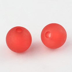 Roja Granos de la bola de acrílico transparente, estilo esmerilado, rondo, rojo, 10 mm, Agujero: 2 mm, sobre 938 unidades / 500 g