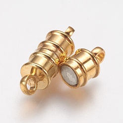 Golden Brass Magnetic Clasps with Loops, Nickel Free, Column, Golden, 17x6mm, Hole: 2mm