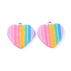 Разноцветный Подвески из смолы в форме сердца радуги, с платиновым покрытием железных шпеньков, красочный, 25x25x4 мм, отверстие : 2 мм