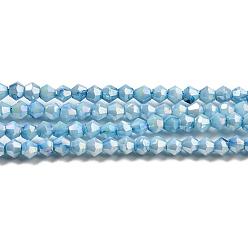 Bleu Ciel Clair Cuisson opaque de perles de verre peintes, couleur ab , facette, Toupie, lumière bleu ciel, 3x2.5~2.8mm, Trou: 0.7mm, Environ 157~160 pcs/chapelet, 16.38~16.54 pouce (41.6~42 cm)