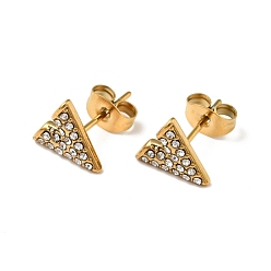 Golden Crystal Rhinestone Triangle Stud Earrings with 316 Surgical Stainless Steel Pins, Ion Plating(IP) 304 Stainless Steel Jewelry for Women, Golden, 9x9.5mm, Pin: 0.8mm