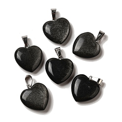 Obsidian Natural Silver Obsidian Pendants, with Platinum Tone Brass Findings, 20~22x20~21x5~8mm, Hole: 2x7mm
