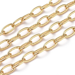 Real 18K Gold Plated Brass Paperclip Chains, Drawn Elongated Cable Chains, Soldered, with Spool, Oval, Long-Lasting Plated, Real 18K Gold Plated, 8x5x1mm, about 16.4 Feet(5m)/roll