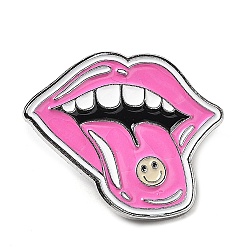 Lip Pin esmaltado serie rosa, Broche de aleación de zinc y platino para mujer., labio, 26x30x1.5 mm