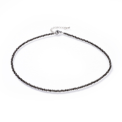 Obsidian Natural Obsidian Beaded Necklaces, with 304 Stainless Steel Lobster Claw Clasps and Brass Extender Chains, Faceted, 15.8 inch(40.2cm)