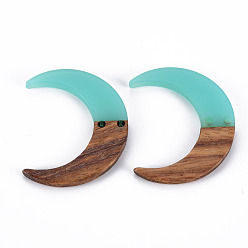 Turquoise 2-Hole Resin & Walnut Wood Buttons, Moon, Turquoise, 38x31x2~3mm, Hole: 2mm