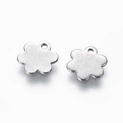 Stainless Steel Color 201 Stainless Steel Charms, Flower, Stainless Steel Color, 9x8x0.8mm, Hole: 1.2mm