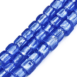 Cornflower Blue Handmade Silver Foil Lampwork Beads, Cube, Cornflower Blue, 8~9x7.5~9x7.5~9mmmm, Hole: 1.5mm, about 50pcs/strand, 16.22 inch(41.2cm)