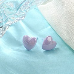 Ciruela Pendientes de botón de corazón de cerámica con circonita biocerámica hipoalergénica, sin decoloración y sin níquel, ciruela, 9.8x9.8 mm