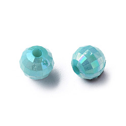 Dark Turquoise Opaque Acrylic Beads, AB Color Plated, Faceted, Round, Dark Turquoise, 6x5.5mm, Hole: 1.5mm, about 4800pcs/500g