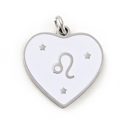 Leo 304 Stainless Steel Pendants, with Jump Rings and Enamel, Heart, Stainless Steel Color, Leo, 15x15x1.5mm, Hole: 2.8mm