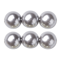 Silver Eco-Friendly Dyed Glass Pearl Round Beads Strands, Grade A, Cotton Cord Threaded, Silver, 8mm, Hole: 0.7~1.1mm, about 52pcs/strand, 15 inch