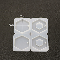 White Pendant Silicone Molds, Resin Casting Molds, For UV Resin, Epoxy Resin Jewelry Making, Hexagon, White, 165x145x11mm, Hole: 4.5mm, Lnner: 60x70mm