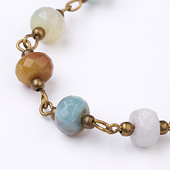 Amazonite Main chaînes amazonite de perles, non soudée, pour colliers bracelets de décision, avec épingle à œil en laiton, bronze antique, environ 39.37 pouces (1 m)/brin